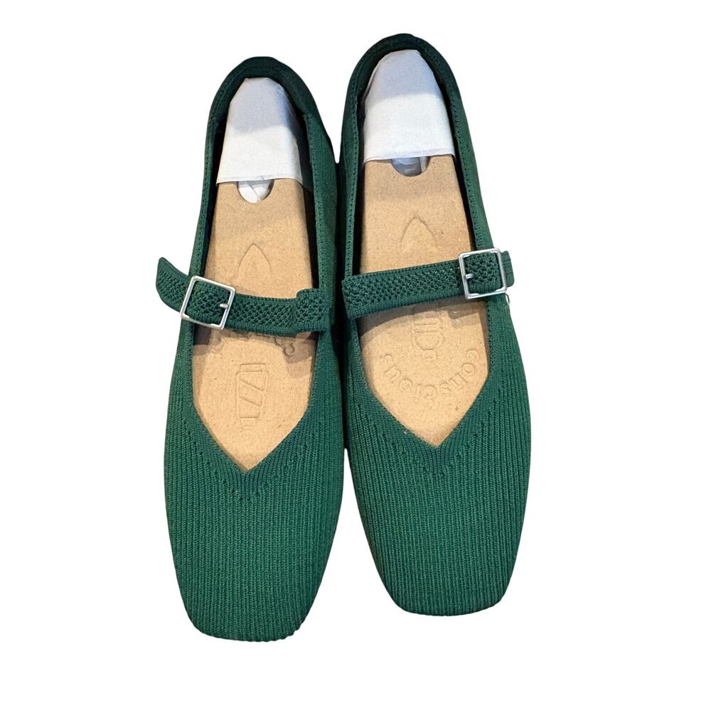 Vivaia Flats Emerald Green Buckle Strap Square Toe Shoes UE/39 US/8 - Picture 2 of 6
